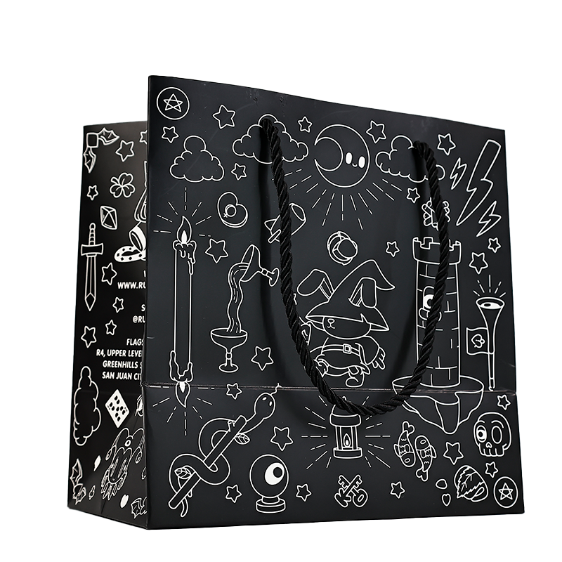 Black multi-pattern full-print paper bag