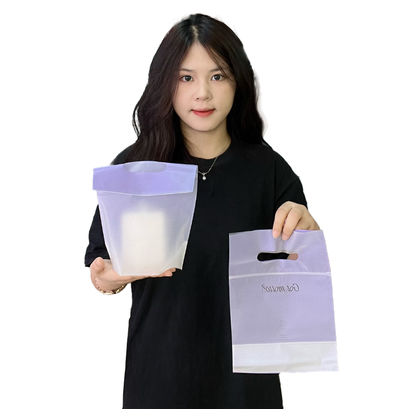 Purple single-sided transparent four-finger hand-held frosted bottom zipper bag