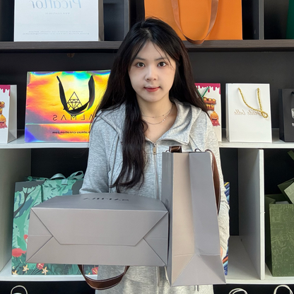 Gray paper bag with drawstring
