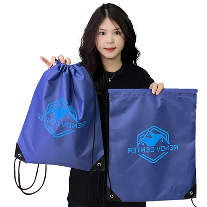 Blue Polyester Backpack Drawstring Bag