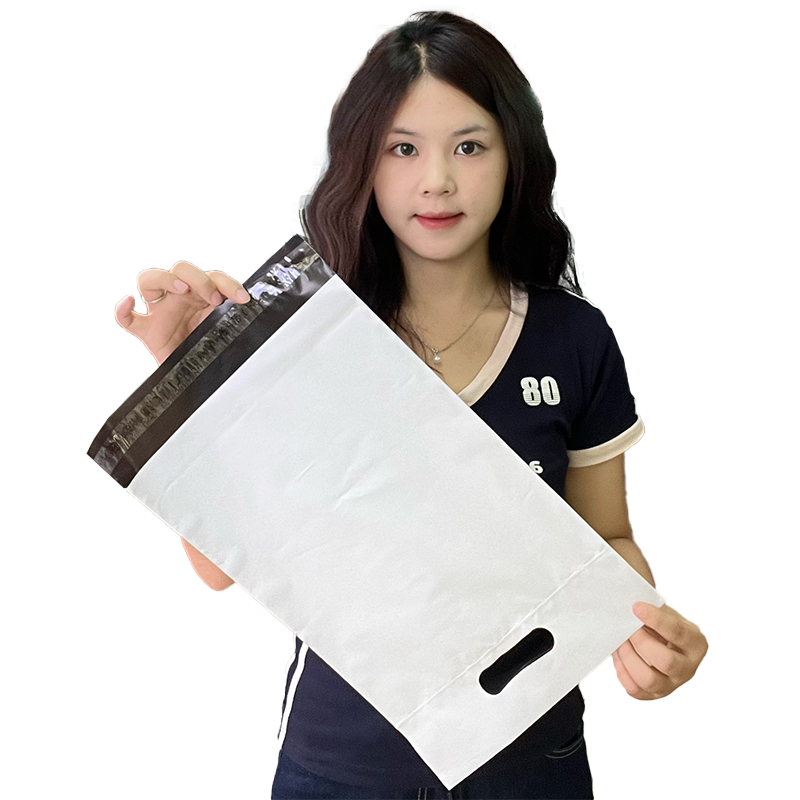 White long four-finger handle design self-adhesive courier bag