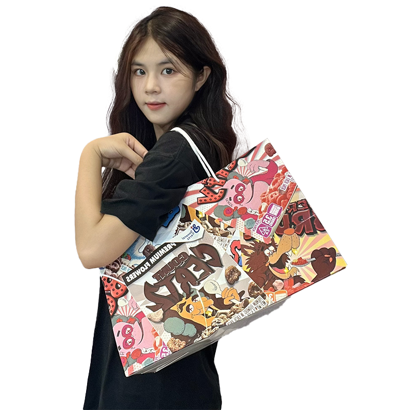 Full cartoon pattern color printing white card paper bag