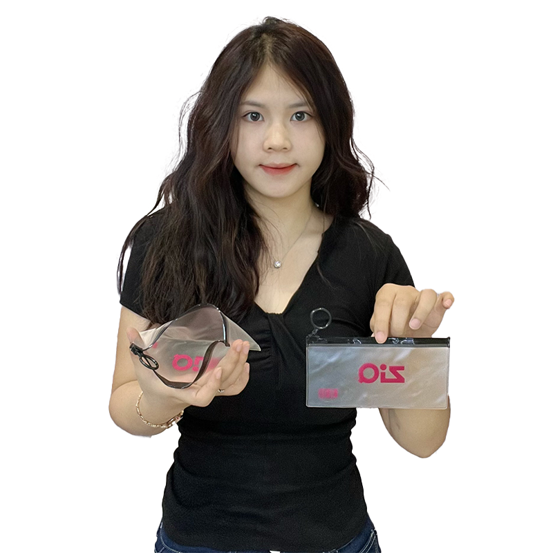 Long transparent frosted black ring zipper bag
