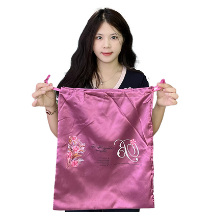 Purple Large Size Satin Drawstring Bag