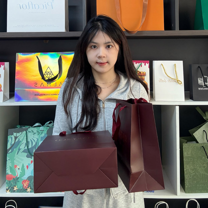 Red paper bag with gold stamping pattern