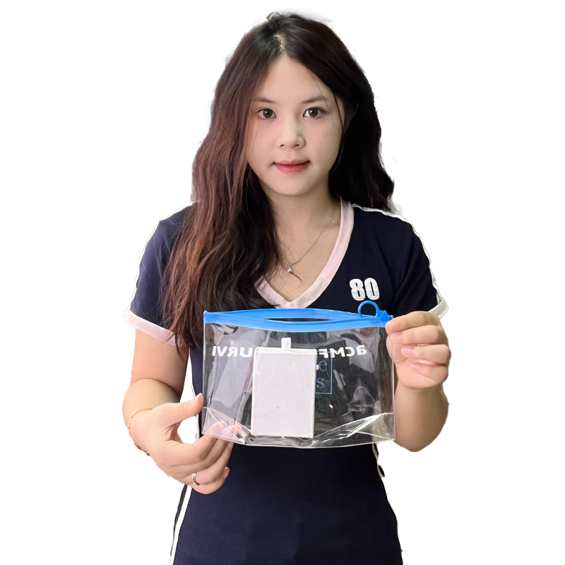 Long transparent bottomed blue ring PVC zipper bag