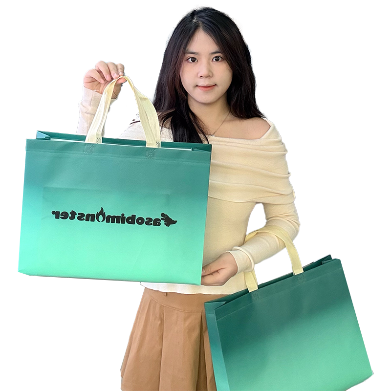 Green gradient non-woven tote bag