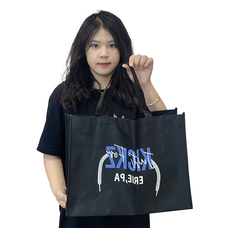 Black non-woven tote bag with bottom