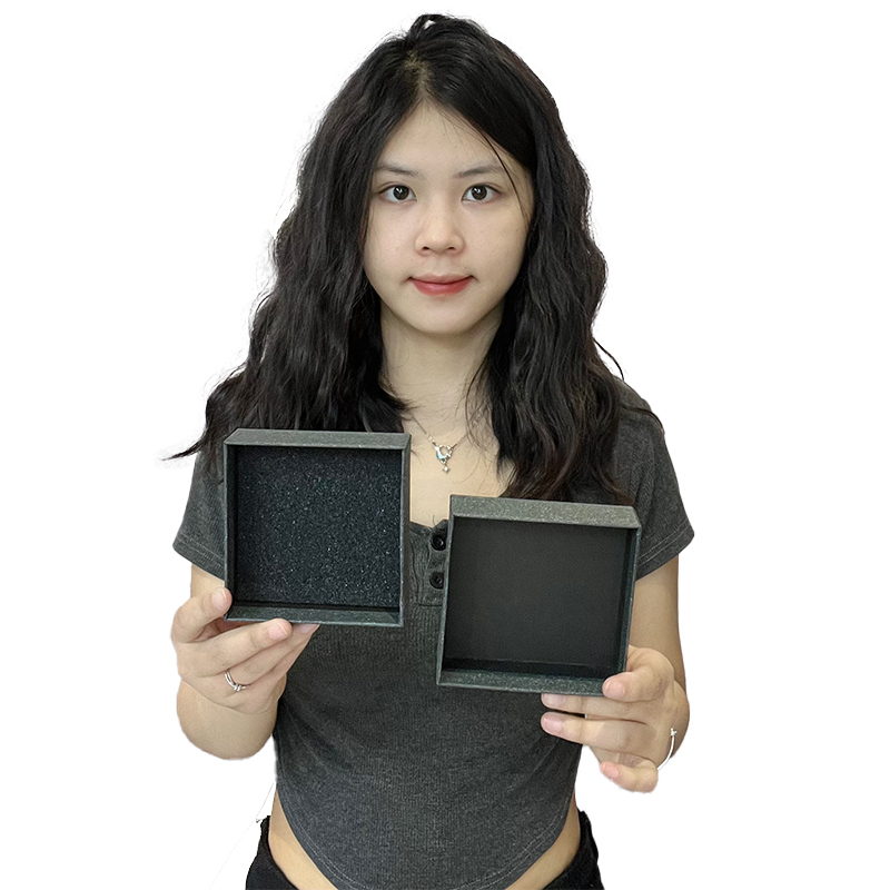 Dark grey square style jewelry box with lid
