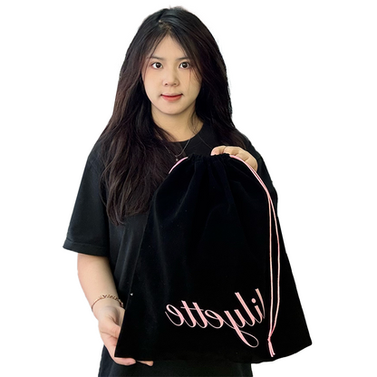 Black flannel drawstring bag