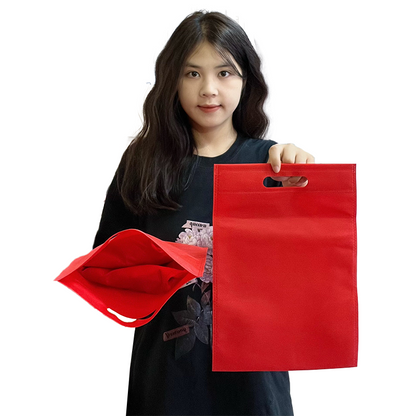 Red non-printed flat non-woven tote bag