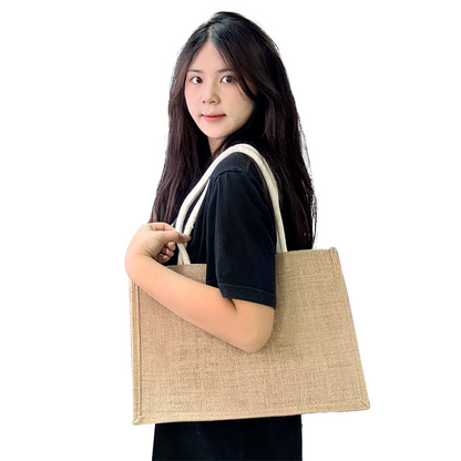 Button closure linen tote bag