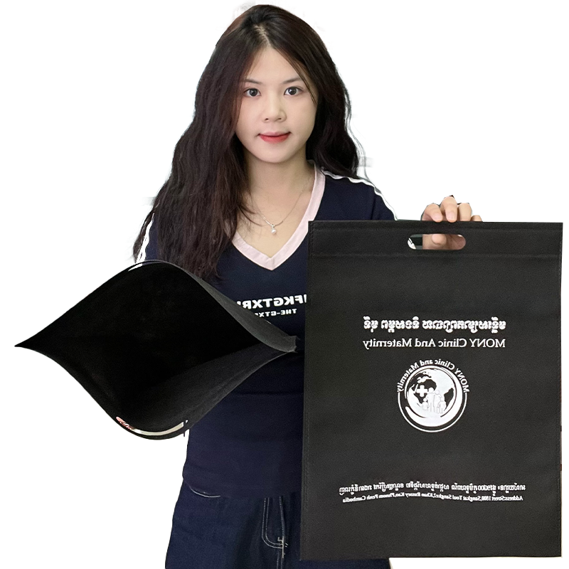 Black non-woven four-finger flat tote bag