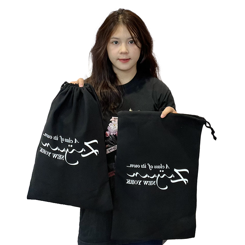 Black cotton drawstring bag