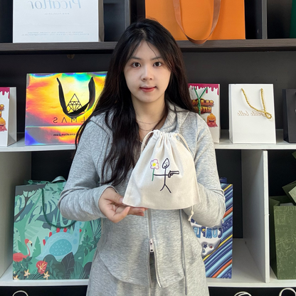 White small size canvas drawstring bag