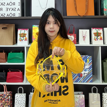 Transparent PVC yellow edging bottom zipper bag