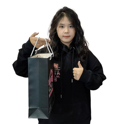 Black printed pink logo tote bag