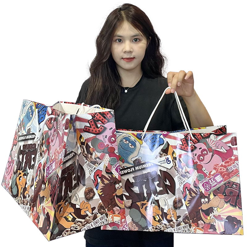 Full cartoon pattern color printing white card paper bag