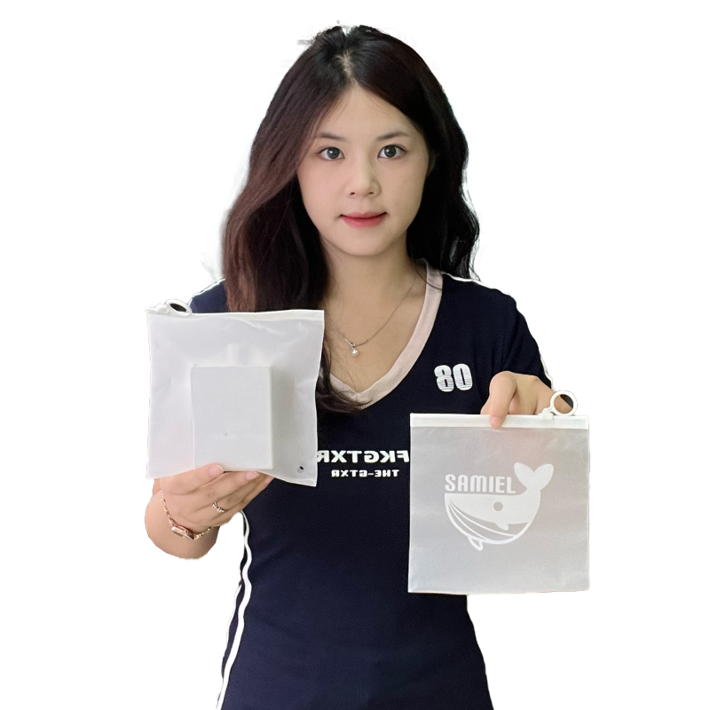 Square white ring zipper white frosted zipper bag