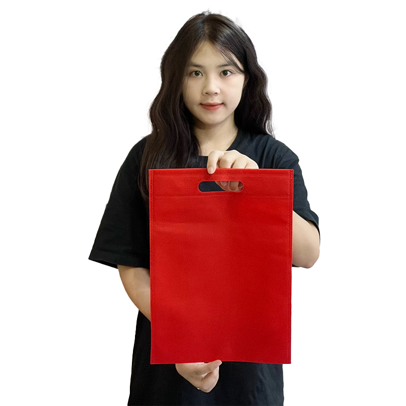 Red non-printed flat non-woven tote bag