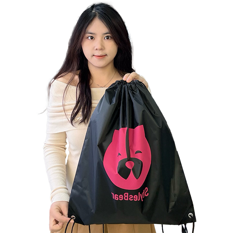 Black polyester backpack bag