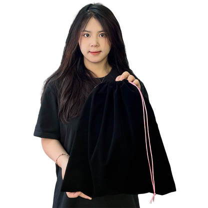 Black flannel drawstring bag