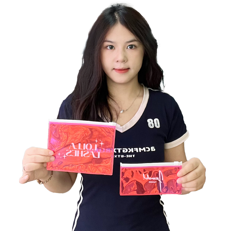 Various sizes of pink laser PVC zipper bags
