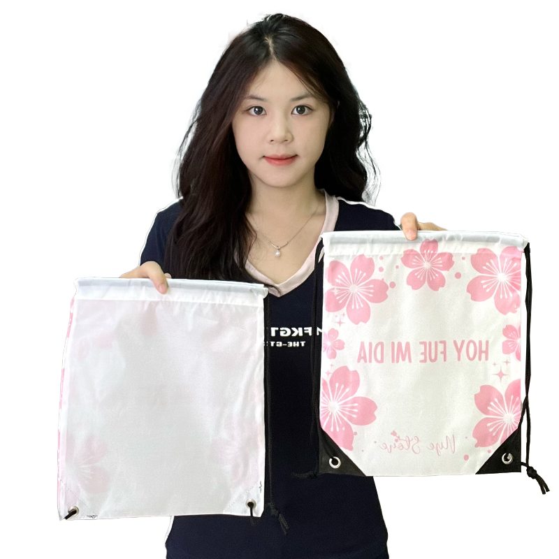 Small size pink cherry blossom backpack drawstring bag