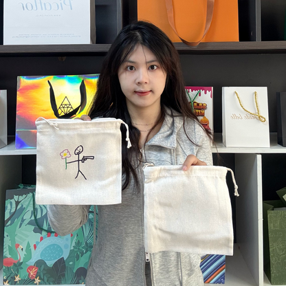 White small size canvas drawstring bag