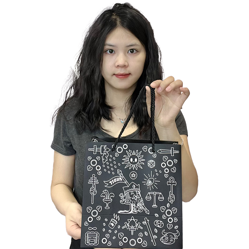 Black multi-pattern full-print paper bag