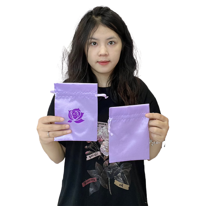 Purple satin drawstring bag