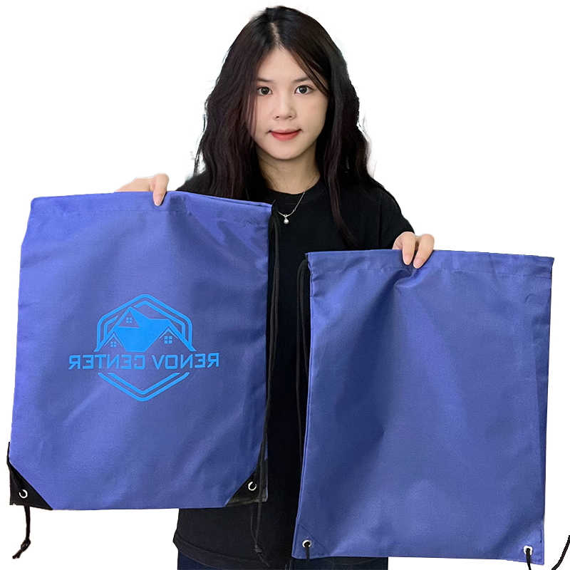 Blue Polyester Backpack Drawstring Bag