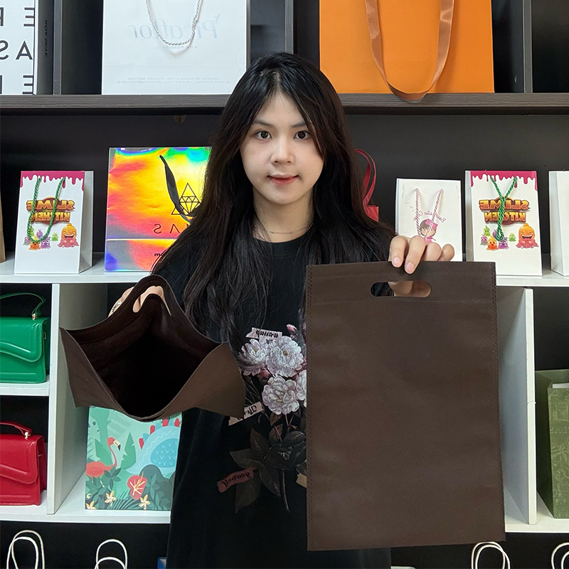 Brown non-woven flat tote bag