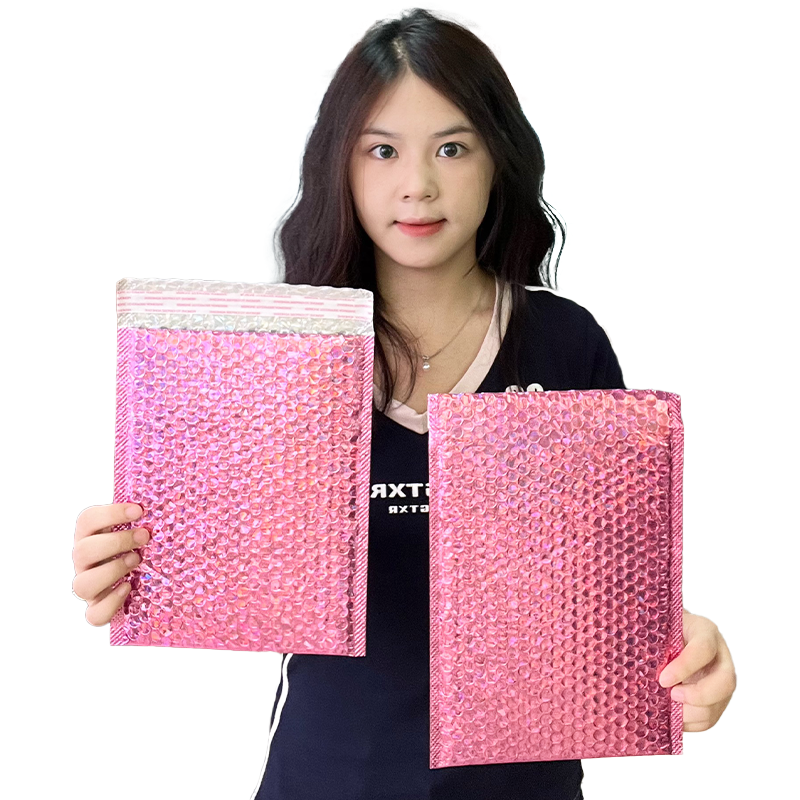 Pink laser self-adhesive aluminized bubble courier bag