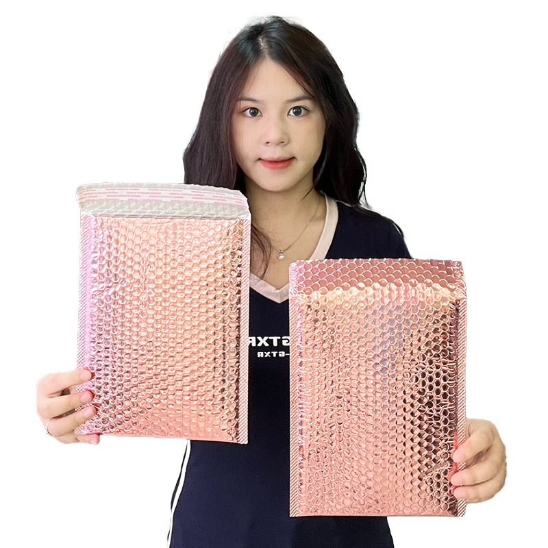 Pink gold self-adhesive aluminized bubble courier bag