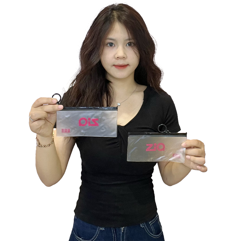 Long transparent frosted black ring zipper bag